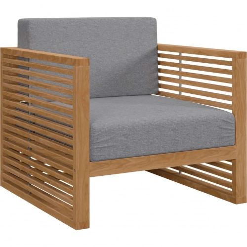 Carlsbad Outdoor Arm Chair in Teak & Gray Fabric