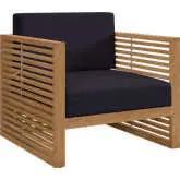 Carlsbad Outdoor Arm Chair in Teak & Navy Blue Fabric