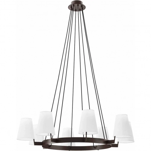 Surround 8 Light Chandelier in Bronze Metal & White Fabric