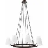 Surround 8 Light Chandelier in Bronze Metal & White Fabric