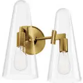 Beacon 2 Light Wall Sconce in Satin Brass Metal & Clear Glass