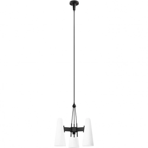 Beacon 3 Light Ceiling Pendant Light in Black Metal & Opal Glass