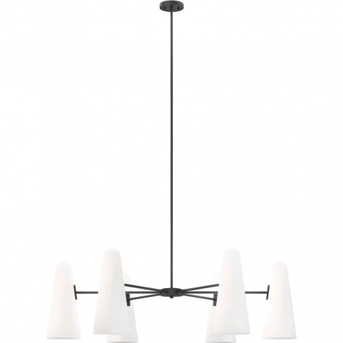 Beacon 6 Light Chandelier in Black Metal & Opal Glass