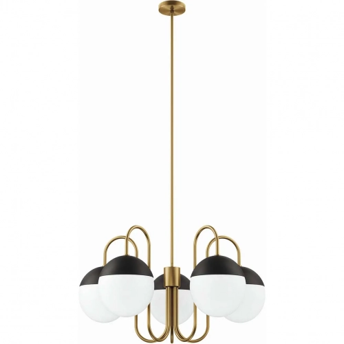 Stellar 5 Light Chandelier in Satin Brass & Opal Frosted Glass