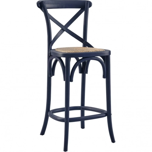 Gear Counter Stool in Midnight Blue Finish Wood & Rattan