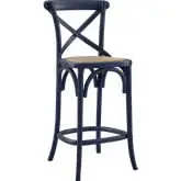 Gear Counter Stool in Midnight Blue Finish Wood & Rattan