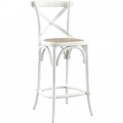 Gear Counter Stool in White Finish Wood & Rattan