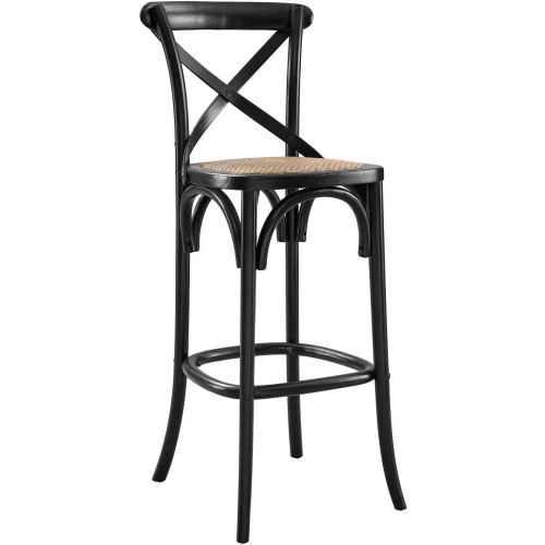 Gear Bar Stool in Black Finish Wood & Rattan