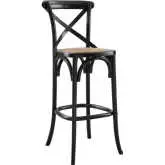Gear Bar Stool in Black Finish Wood & Rattan