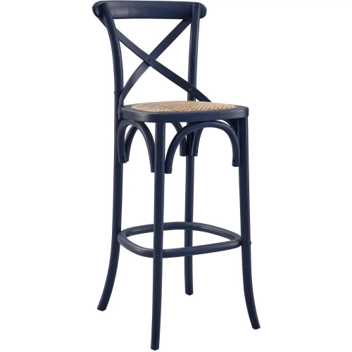 Gear Bar Stool in Midnight Blue Finish Wood & Rattan