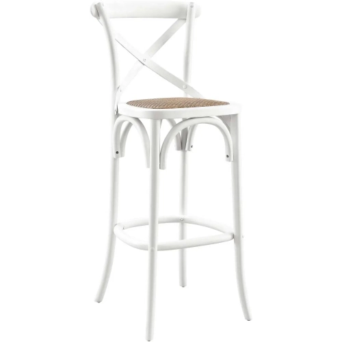 Gear Bar Stool in White Finish Wood & Rattan