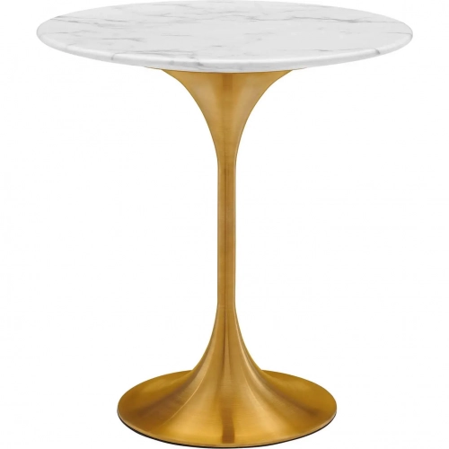 Lippa 20" Round Side Table in White Faux Marble & Brushed Gold