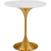 Lippa 20" Round Side Table in White Faux Marble & Brushed Gold