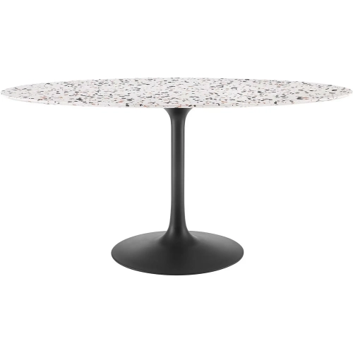 Lippa 60" Oval Dining Table in White Terrazzo & Black