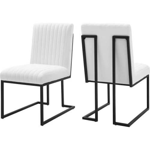 Indulge Dining Chair in Channel Tufted White Fabric (Set of 2)