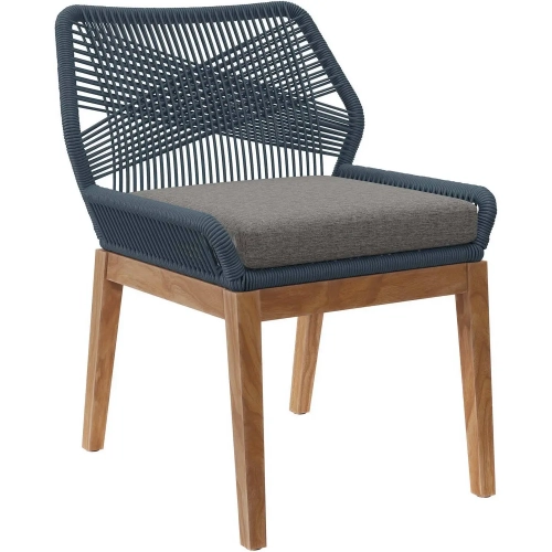 Wellspring Outdoor Dining Chair in Teak, Blue Rope & Gray Fabric