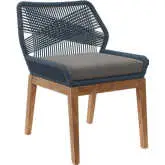 Wellspring Outdoor Dining Chair in Teak, Blue Rope & Gray Fabric