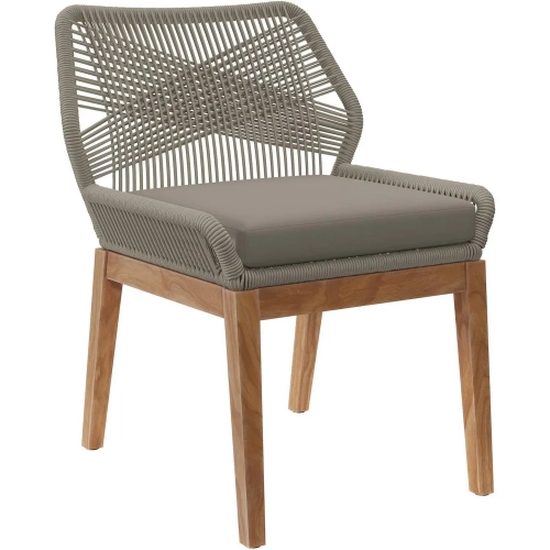 Wellspring Outdoor Dining Chair in Teak, Greige Rope & Gray Fabric