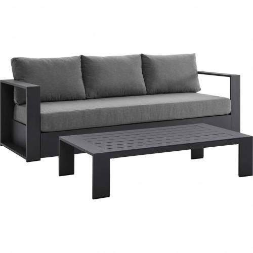 Tahoe Outdoor 2 Piece Sofa Set in Gray Metal & Charcoal Gray Fabric