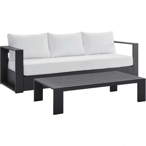 Tahoe Outdoor 2 Piece Sofa Set in Gray Metal & White Fabric