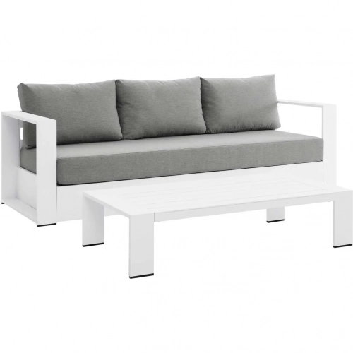 Tahoe Outdoor 2 Piece Sofa Set in White Metal & Gray Fabric