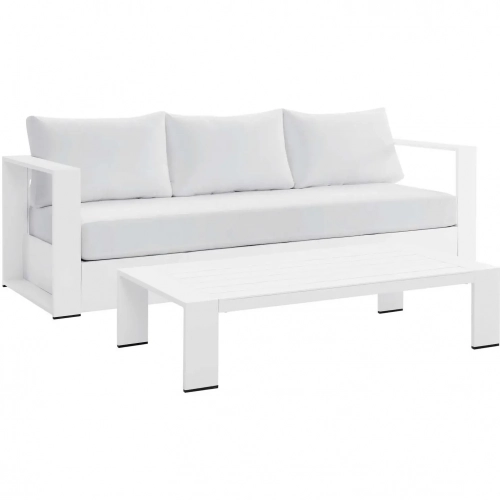 Tahoe Outdoor 2 Piece Sofa Set in White Metal & White Fabric