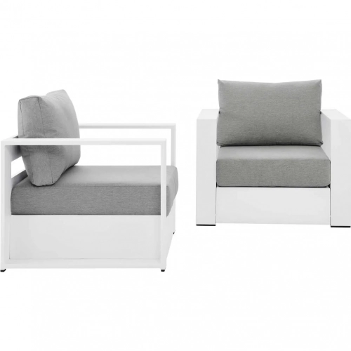 Tahoe Outdoor 2 Piece Accent Arm Chair Set in White Metal & Gray Fabric
