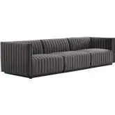 Conjure Sofa in Channel Tufted Gray Velvet & Black