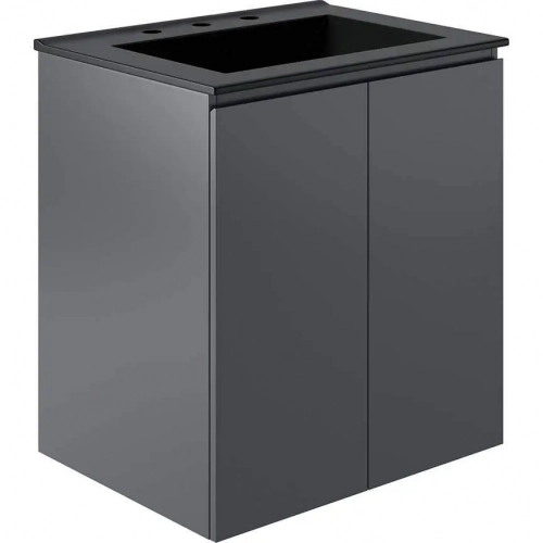 Bryn 24" Wall Mount Bathroom Vanity in Gray with Black Sink