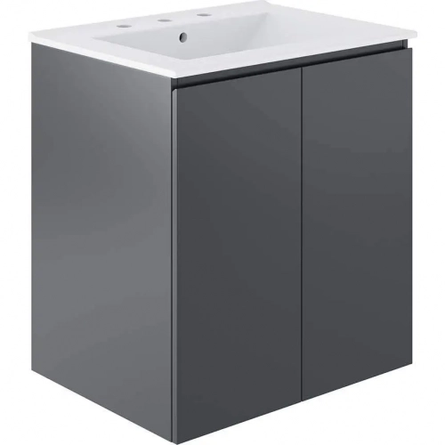Bryn 24" Wall Mount Bathroom Vanity in Gray with White Sink