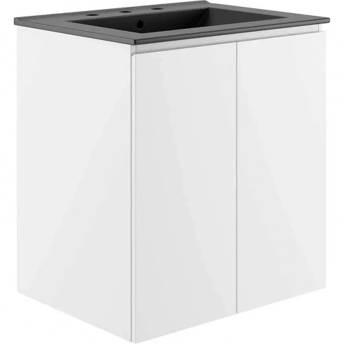 Bryn 24" Wall Mount Bathroom Vanity in White with Black Sink