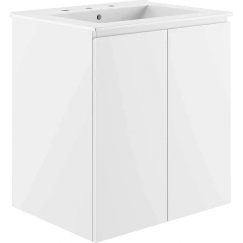 Bryn 24" Wall Mount Bathroom Vanity in White with White Sink