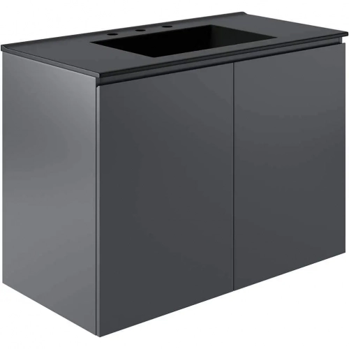 Bryn 36" Wall Mount Bathroom Vanity in Gray with Black Sink