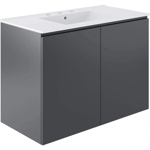 Bryn 36" Wall Mount Bathroom Vanity in Gray with White Sink