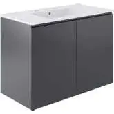 Bryn 36" Wall Mount Bathroom Vanity in Gray with White Sink