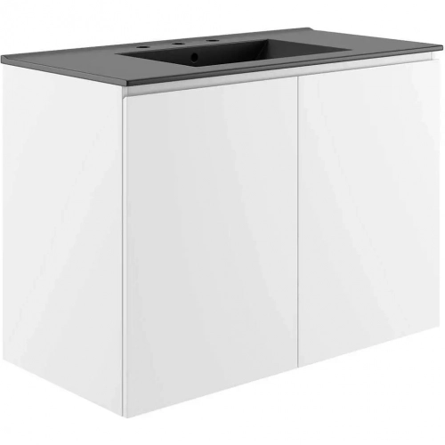 Bryn 36" Wall Mount Bathroom Vanity in White with Black Sink