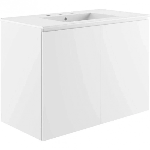 Bryn 36" Wall Mount Bathroom Vanity in White with White Sink