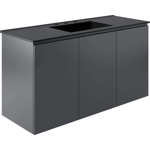 Bryn 48" Wall Mount Bathroom Vanity in Gray with Black Sink