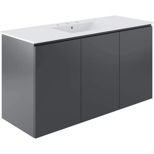 Bryn 48" Wall Mount Bathroom Vanity in Gray with White Sink