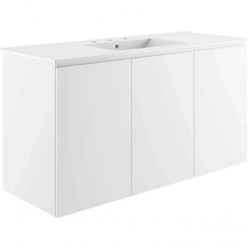 Bryn 48" Wall Mount Bathroom Vanity in White with White Sink