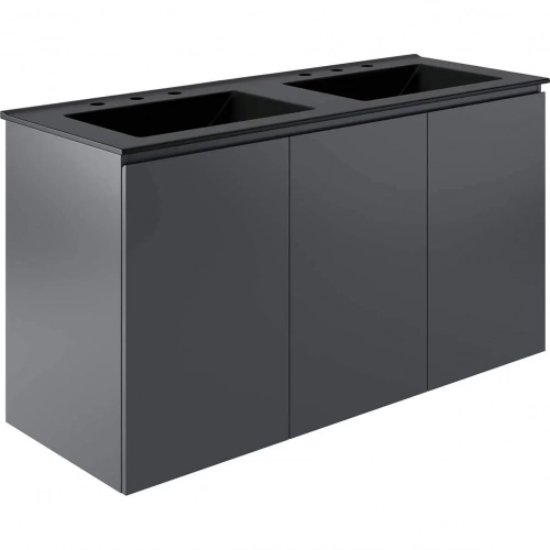 Bryn 48" Wall Mount Double Sink Bathroom Vanity in Gray & Black