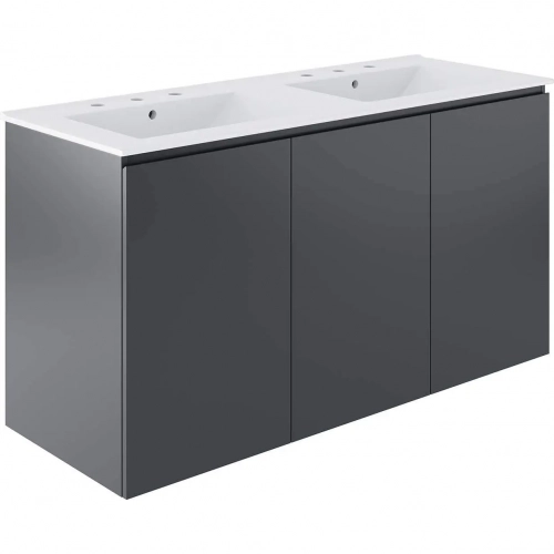 Bryn 48" Wall Mount Double Sink Bathroom Vanity in Gray & White