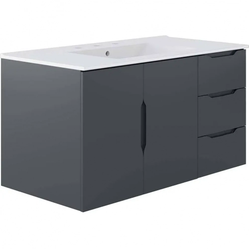 Vitality 36" Bathroom Vanity in Gray Finish & White Ceramic