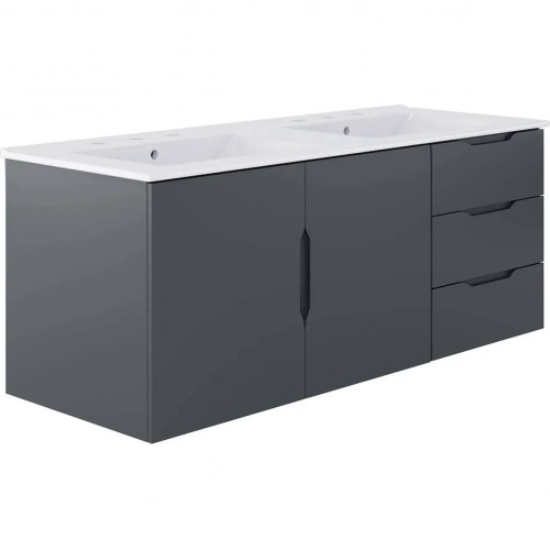 Vitality 48" Double Sink Bathroom Vanity in Gray Finish & White Ceramic