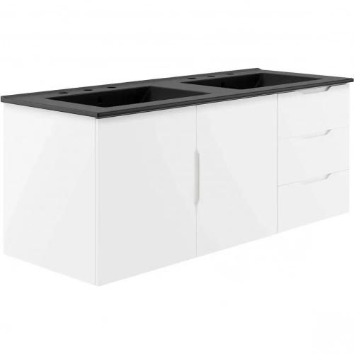 Vitality 48" Double Sink Bathroom Vanity in White Finish & Black Ceramic