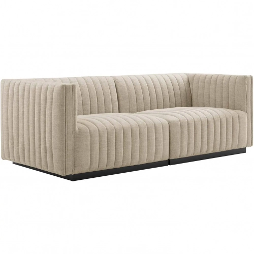 Conjure Loveseat in Channel Tufted Beige Fabric & Black
