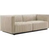 Conjure Loveseat in Channel Tufted Beige Fabric & Black