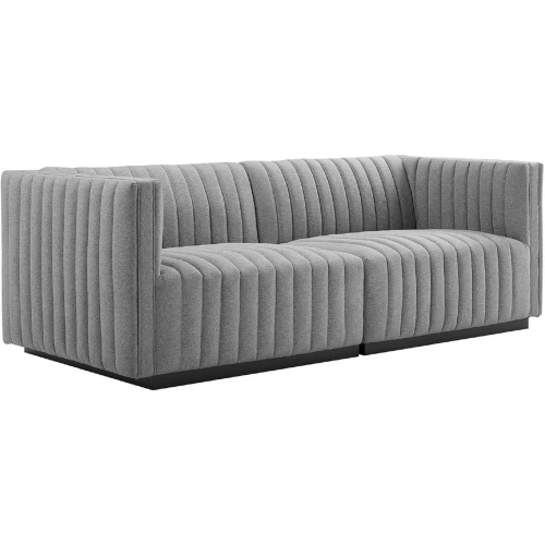 Conjure Loveseat in Channel Tufted Light Gray Fabric & Black