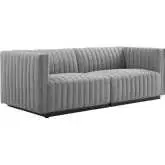 Conjure Loveseat in Channel Tufted Light Gray Fabric & Black
