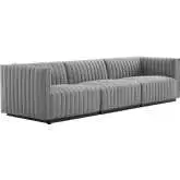 Conjure Sofa in Channel Tufted Light Gray Fabric & Black